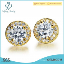 Boucles d&#39;oreilles rondes en diamant en cuivre, bijoux en or 18 carats
